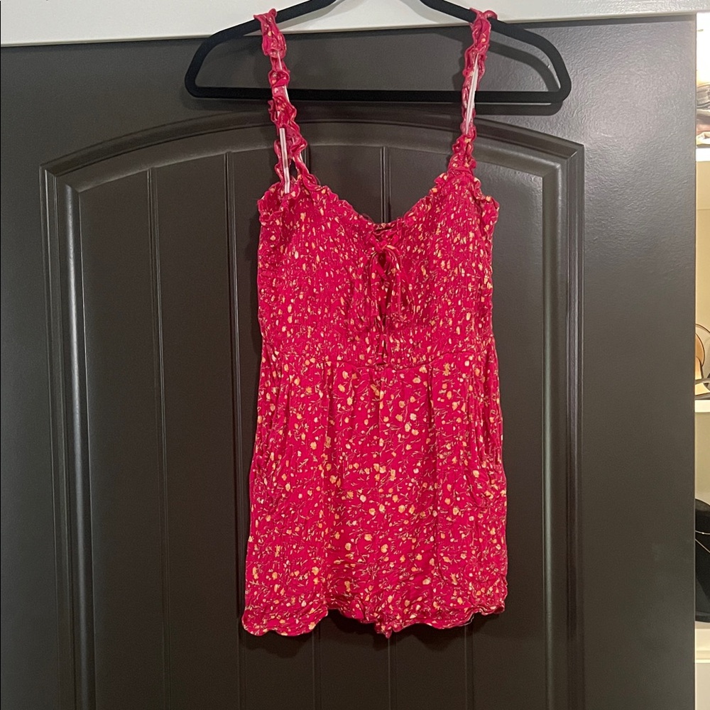 Pink Floral Sleeveless Romper